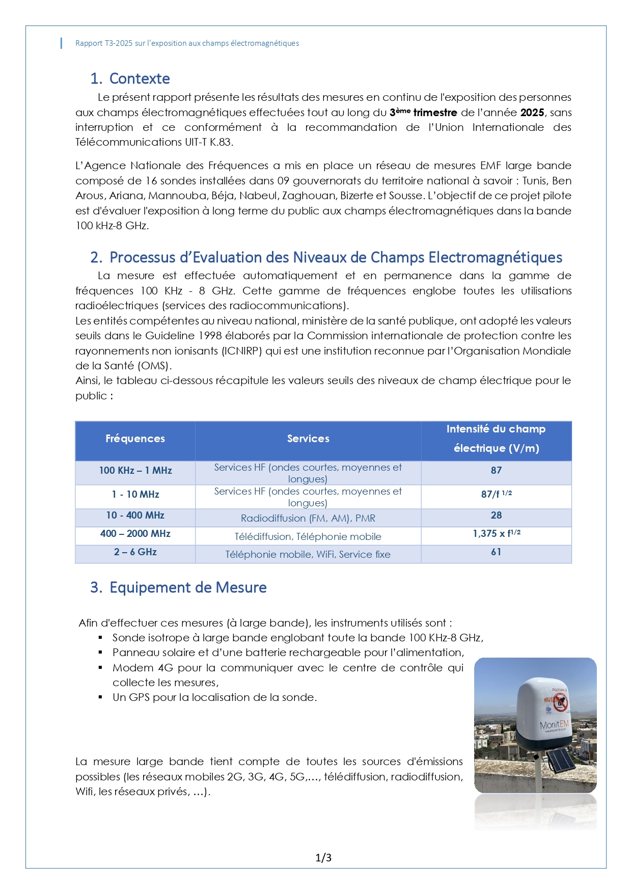 RAPPORT TRIMESTRIEL SUR L’EXPOSITION DU PUBLIC AUX CHAMPS ELECTROMAGNETIQUES T3-2025