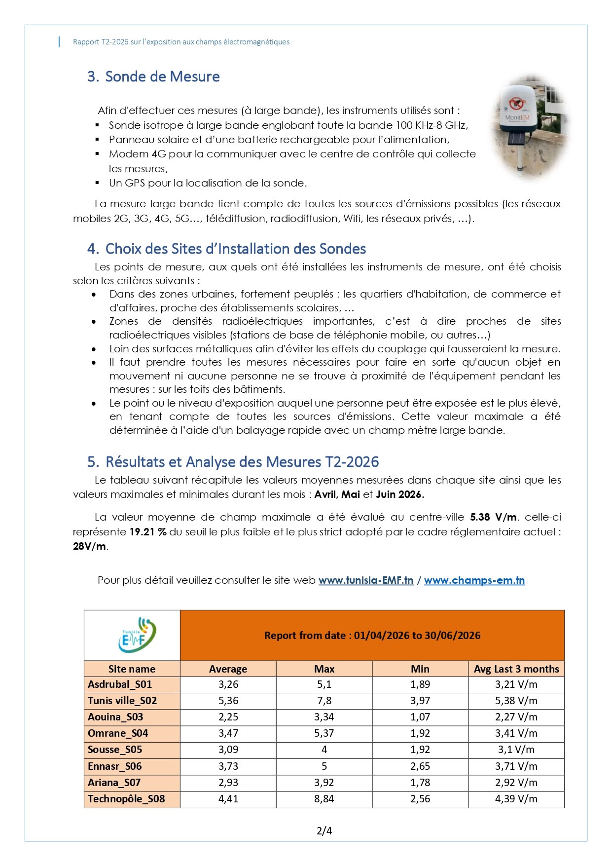 RAPPORT TRIMESTRIEL SUR L’EXPOSITION DU PUBLIC AUX CHAMPS ELECTROMAGNETIQUES T2-2026
