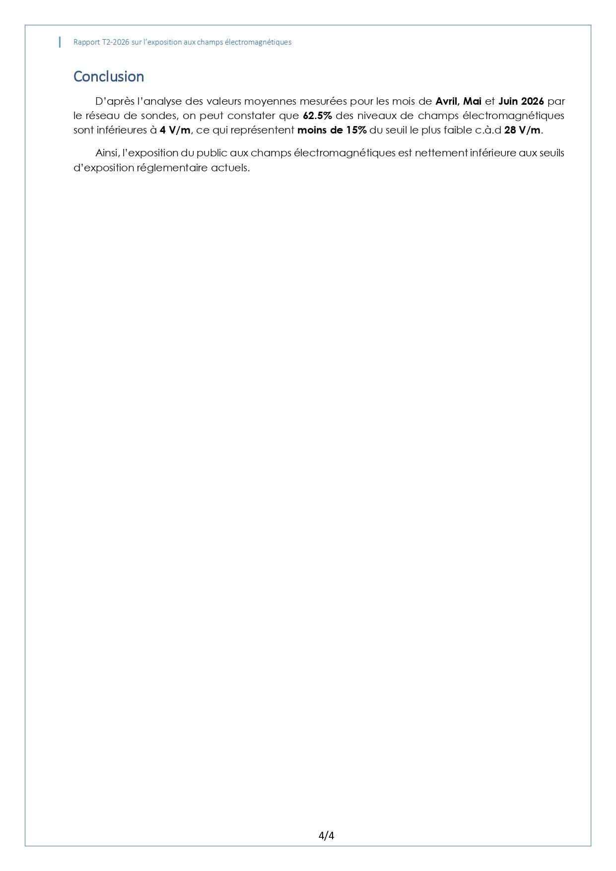 RAPPORT TRIMESTRIEL SUR L’EXPOSITION DU PUBLIC AUX CHAMPS ELECTROMAGNETIQUES T2-2026
