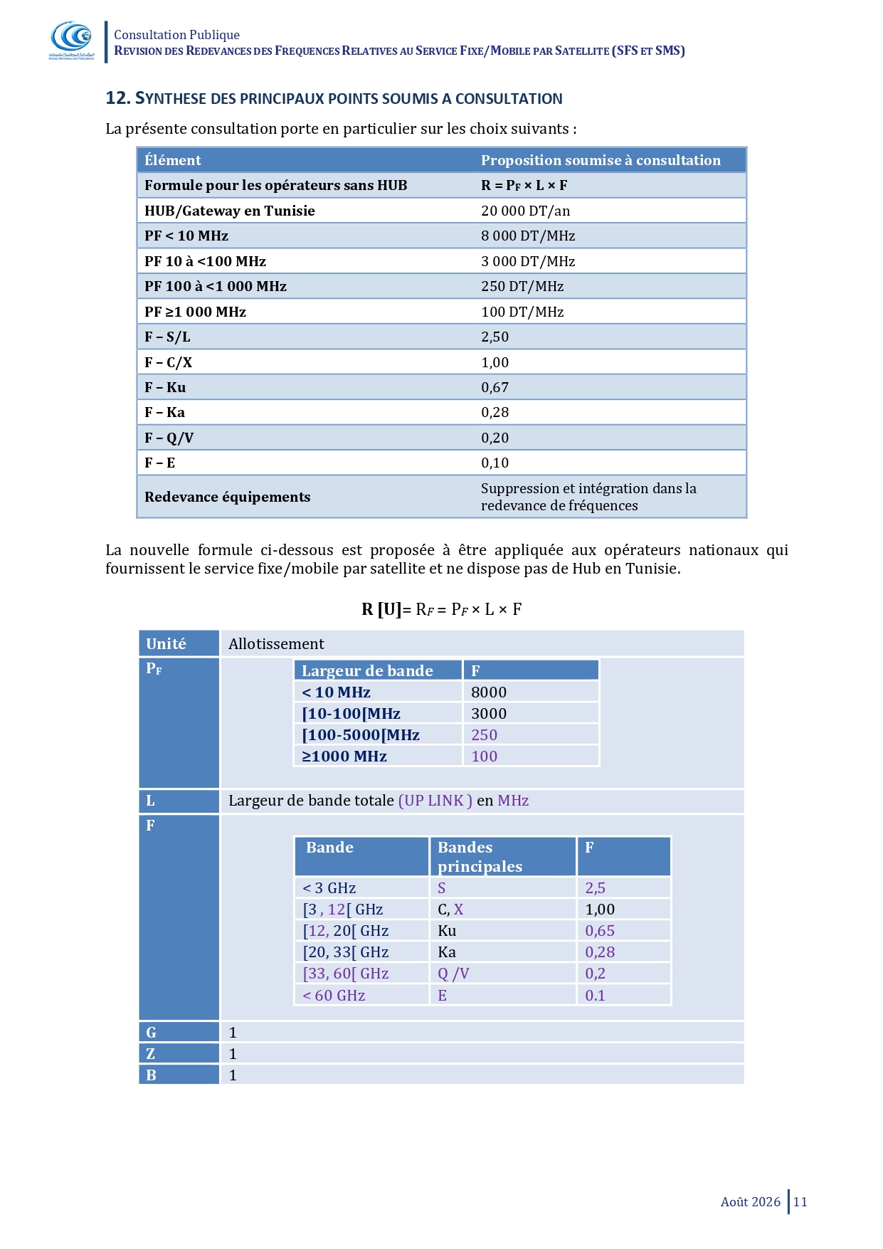 Consultation Publique Relative à la "Révision des Redevances de Fréquences Relatives au service Fixe/Mobile par Satellite (SFS et SMS)
