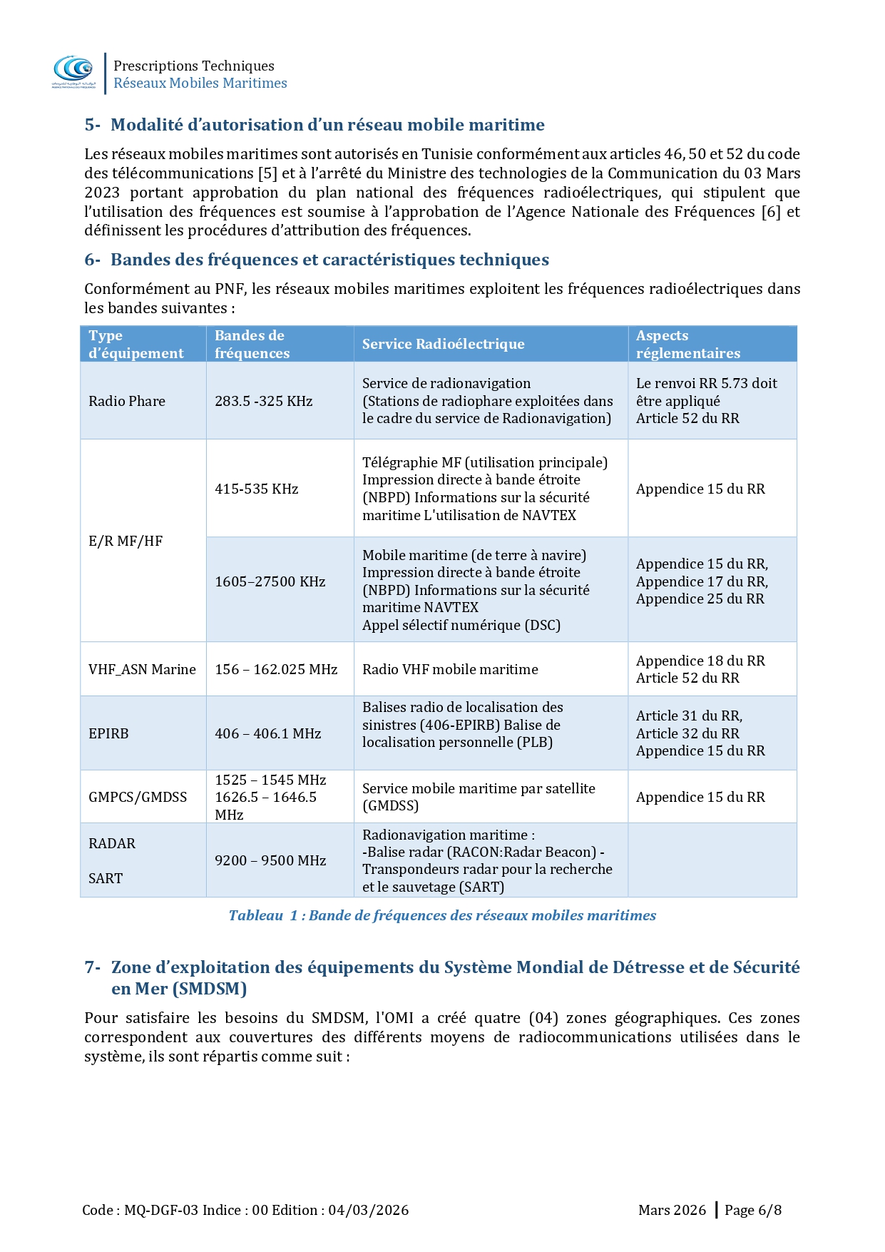 Prescriptions Techniques des réseaux mobiles maritimes