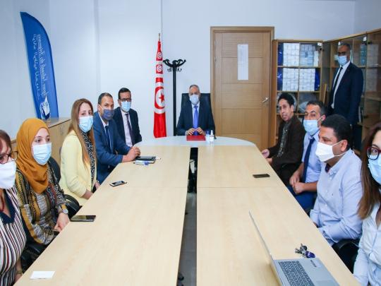 visite de travail de M. Mohamed Al-Fadel Karim, ministre des Technologies de la communication et de la transformation numérique au siège  l'Agence nationale des fréquences